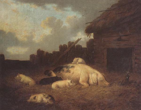 George Morland A Sow and Her Piglets in a Farmyard